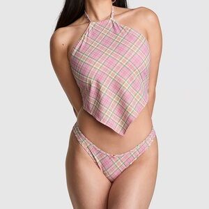 Frankie's Bikinis X Pink Plaid Halter Top and Bottoms